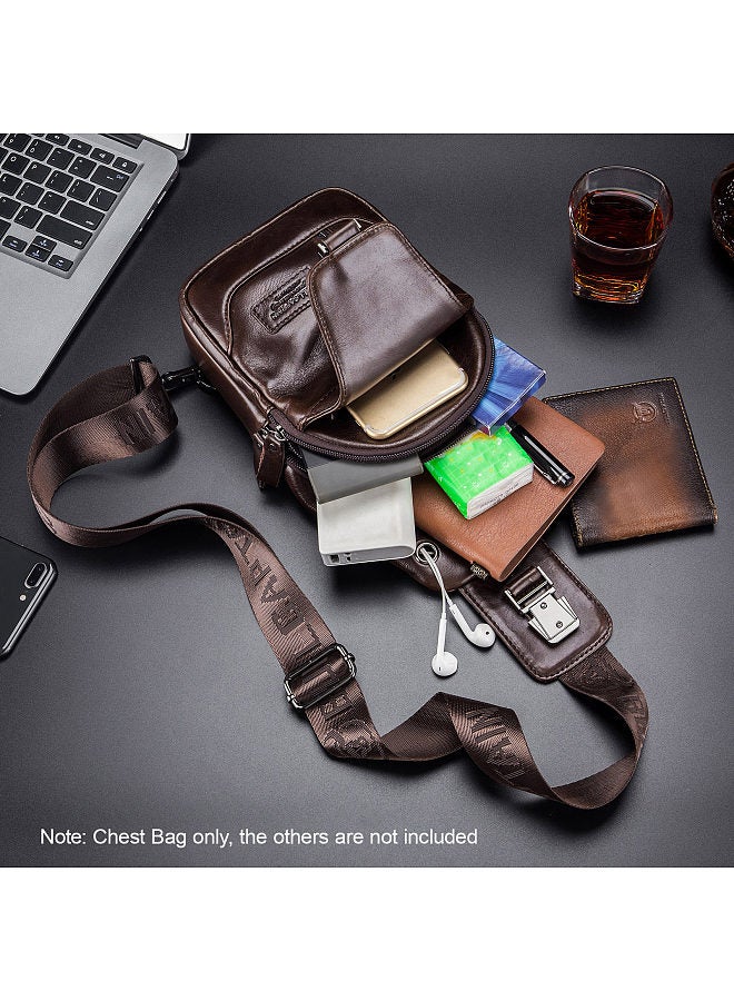 BULLCAPTAIN Men's Leather Sling Bag Waterproof Crossbody Pack Chest Shoulder Backpack for Hiking Cycling Mountaineering Travelling  - Image 3