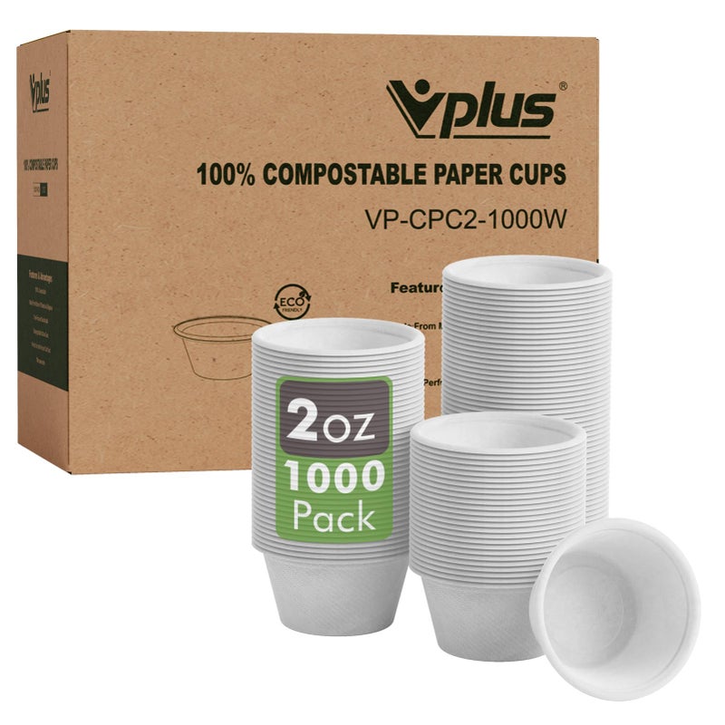Vplus 1000 Pack 2 OZ Disposable Souffle Cups 100 Compostable Portion Cups Food Sample Cups Made From Bagasse Fibe Perfect For Dips Jams Honey Sauces Nuts