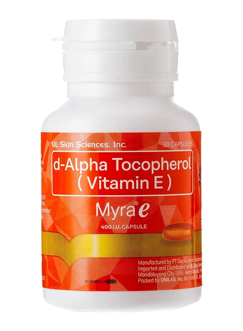 Myra E Vitamin E 400 IU Capsules – Glowing Skin & Hair Health | d-Alpha Tocopherol | 30 Capsules - Image 1