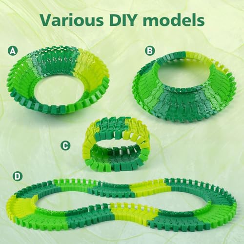 BEMITON 96 Pieces Dinosaur Track Expansion Set Birthday Gift for 3 4 5 6 7 Year Old Boys Kids Track Pack Compatible with Dino Race Car Toys AddOn Accessories for Building Play Sets - Image 5