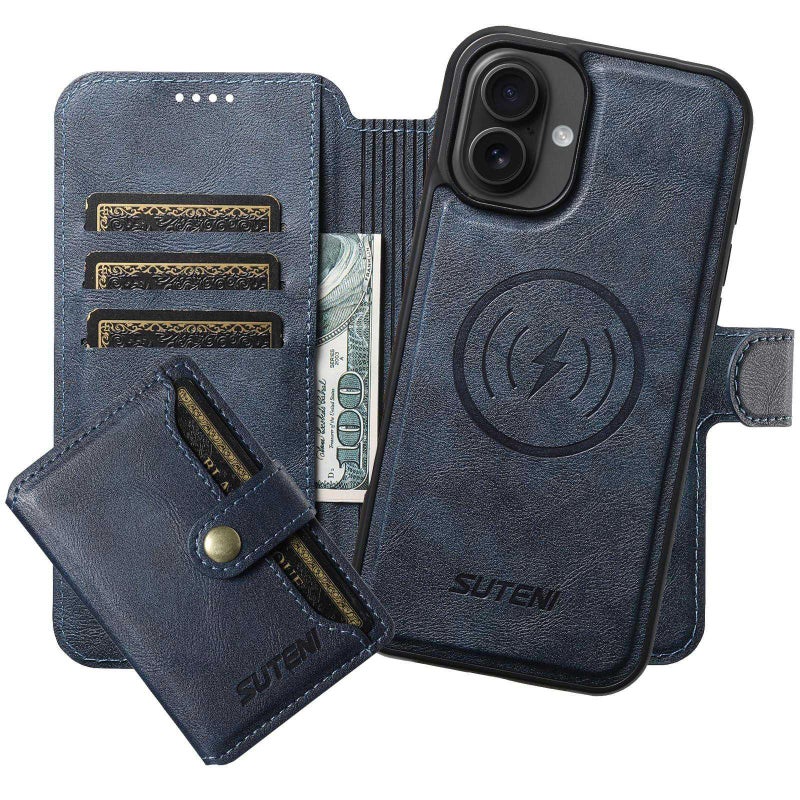 Suteni For Iphone 16 Plus Q05S1 3-In-1 Detachable Wallet Magsafe Leather Phone Case(Blue) - Image 1