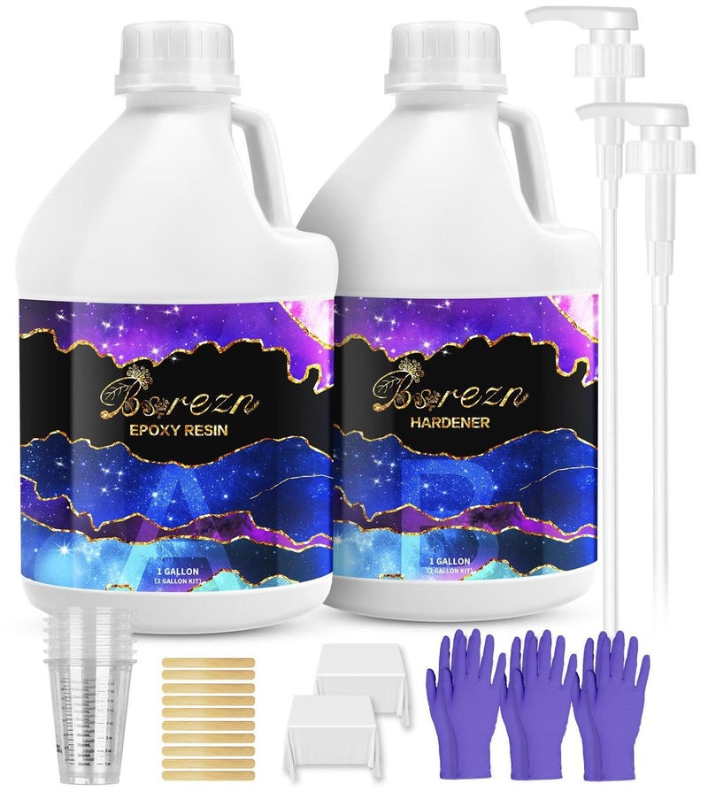 Bsrezn 2 Gallon Epoxy Resin Kit with Pumps â€“ Crystal Clear, Bubble-Free, No Yellowing, Self-Leveling, Mix 1:1 Epoxy Resin for Art, Crafts, Wood, and Resin Molds (1 Gallon x 2) - Image 1