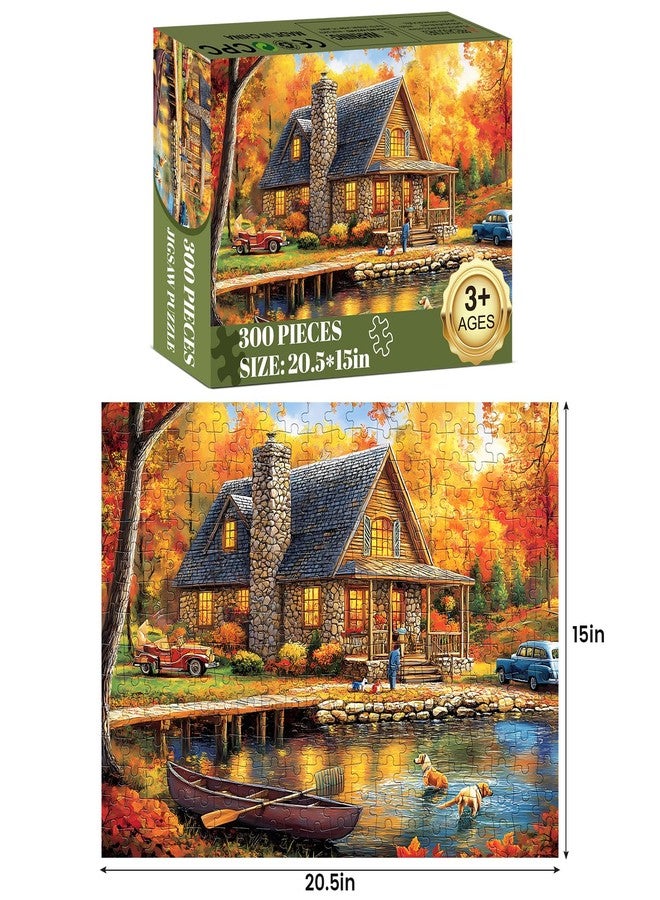أحجية الصور المقطوعة WSCXSC Yellow Forest Wooden House Small Boat، 300 قطعة - Image 2