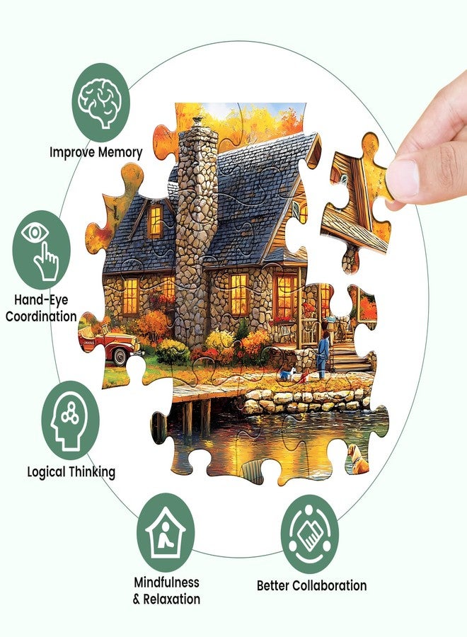 أحجية الصور المقطوعة WSCXSC Yellow Forest Wooden House Small Boat، 300 قطعة - Image 5