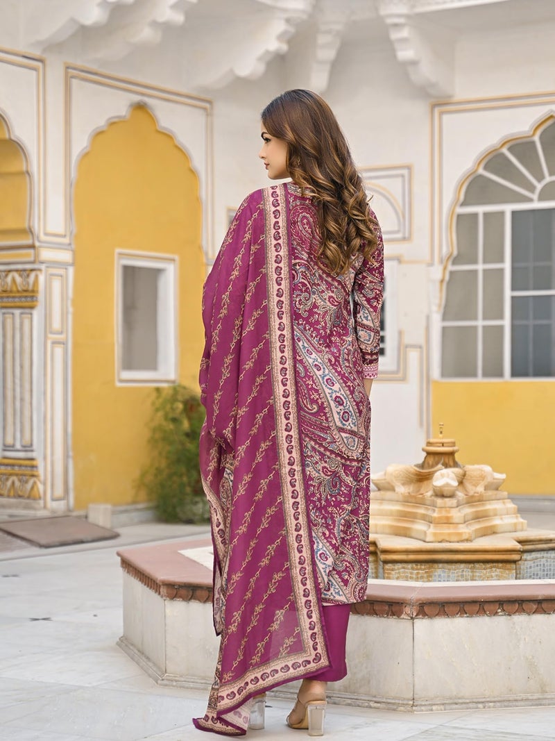 Vaamsi Women's Purple Rayon Blend Paisley Straight Printed Kurta Pant With Dupatta Set | Daily Straight Kurta Set | Printed Salwar Suit For Women (VKSKD2318, 3XL) - Image 5