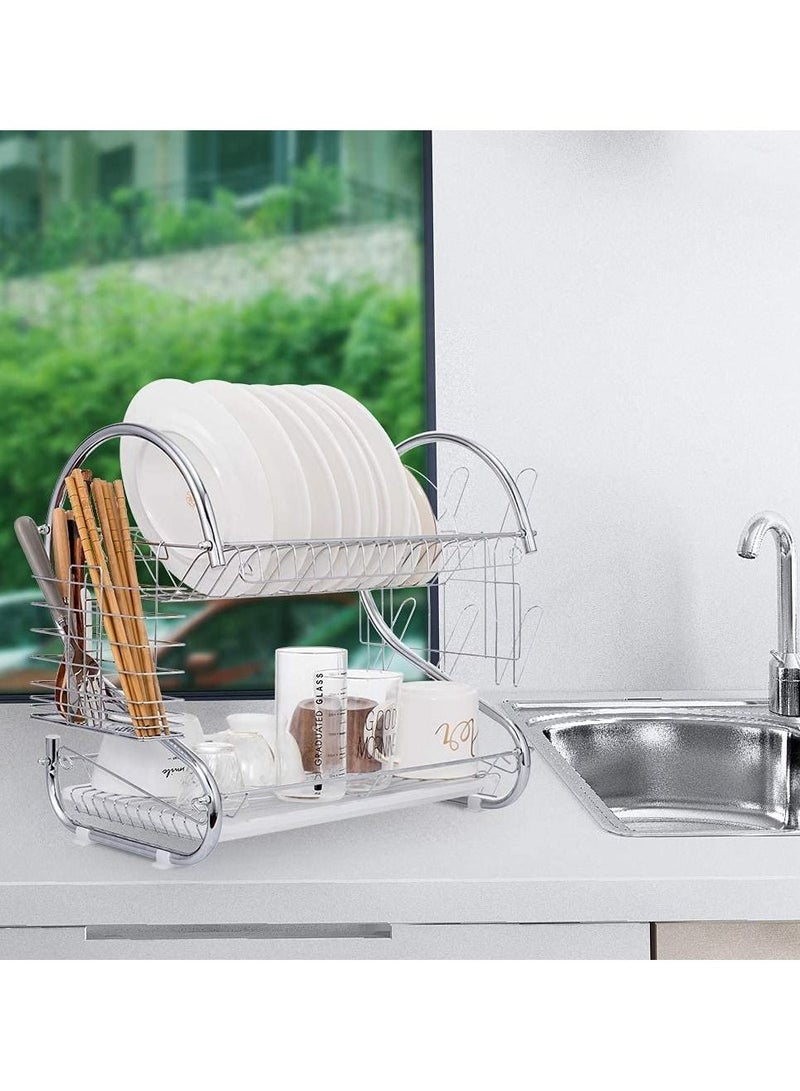 DubaiGallery Capacity Stainless Steel 2-layer Dish Drainer Drying Rack Kitchen Storage - Image 3