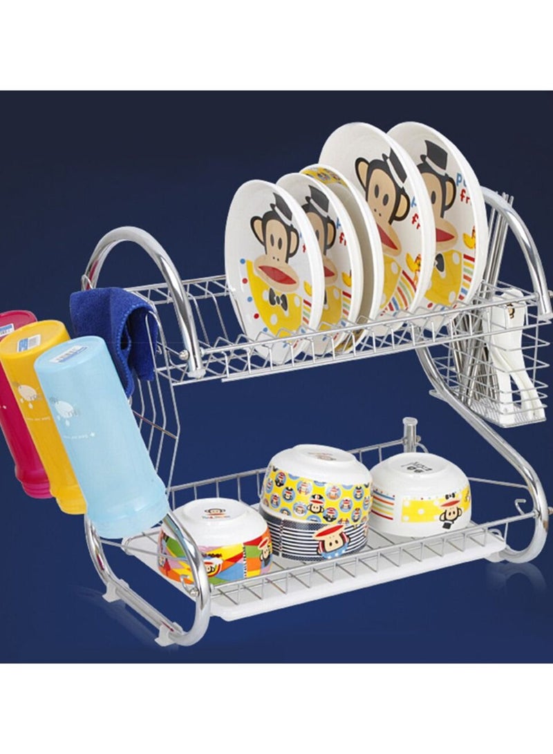 DubaiGallery Capacity Stainless Steel 2-layer Dish Drainer Drying Rack Kitchen Storage - Image 1