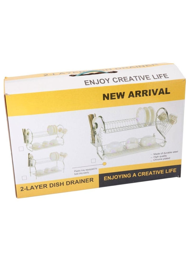 DubaiGallery Capacity Stainless Steel 2-layer Dish Drainer Drying Rack Kitchen Storage - Image 4