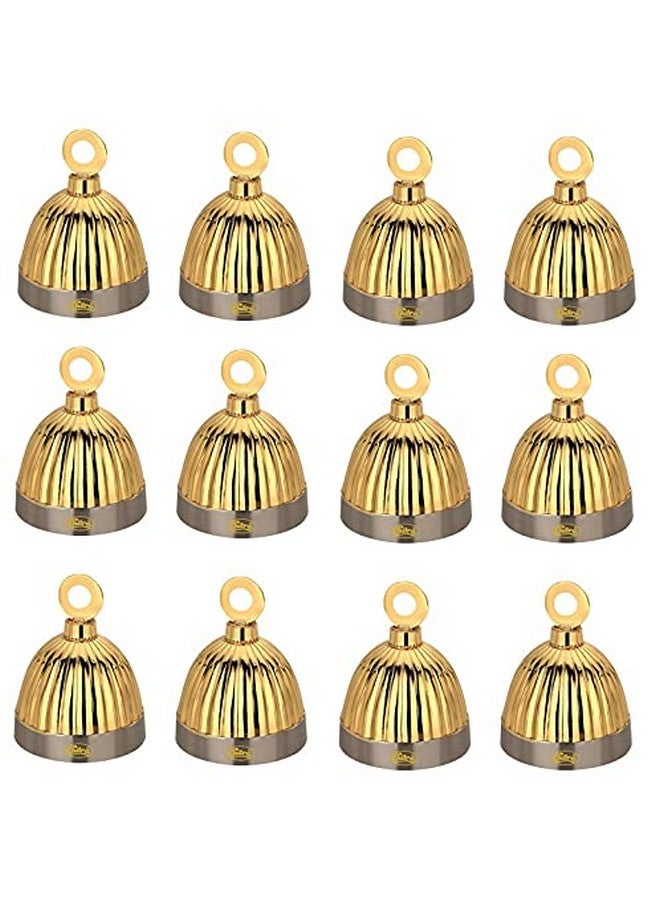 Chitra Brass Decorative Italian Bell for Pooja Rooms Pack of 12 (Silver Gold, 50 MM) - Image 1