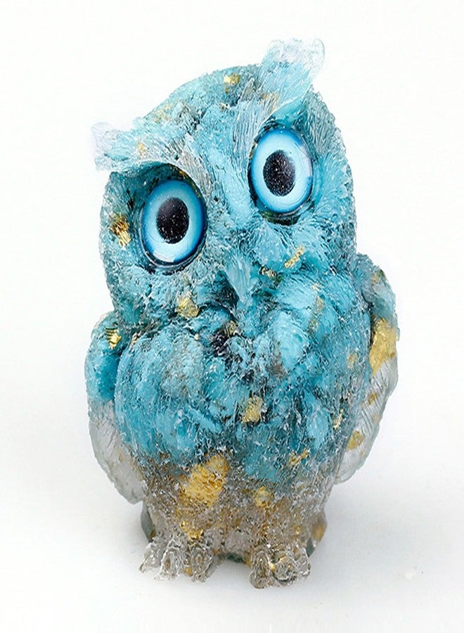 OwMell Owl Statue Tumbled Stone Gemstone Owl Figurine Home Decor Shelf Decor 2.5" - Turquoise - Image 1