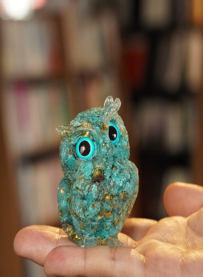 OwMell Owl Statue Tumbled Stone Gemstone Owl Figurine Home Decor Shelf Decor 2.5" - Turquoise - Image 3