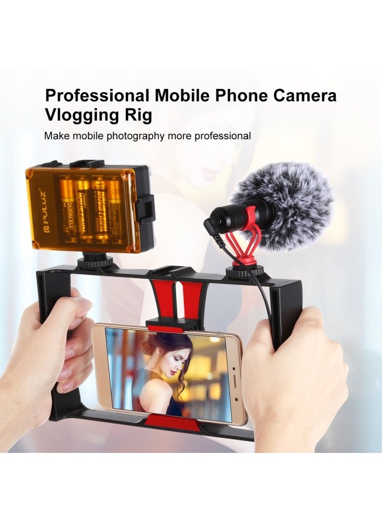 PULUZ Vlogging Live Broadcast Smartphone Video Rig Filmmaking Recording Handle Stabilizer Bracket for iPhone, Galaxy, Huawei, Xiaomi, HTC, LG, Google, and Other Smartphones(Red)  - Image 2