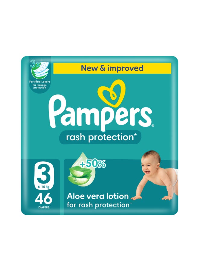 بامبرز حفاضات بيبي دراي مع لوشن الصبار والحماية من التسرب، مقاس 3، 6-10 كجم، 46 حفاضة - Image 2