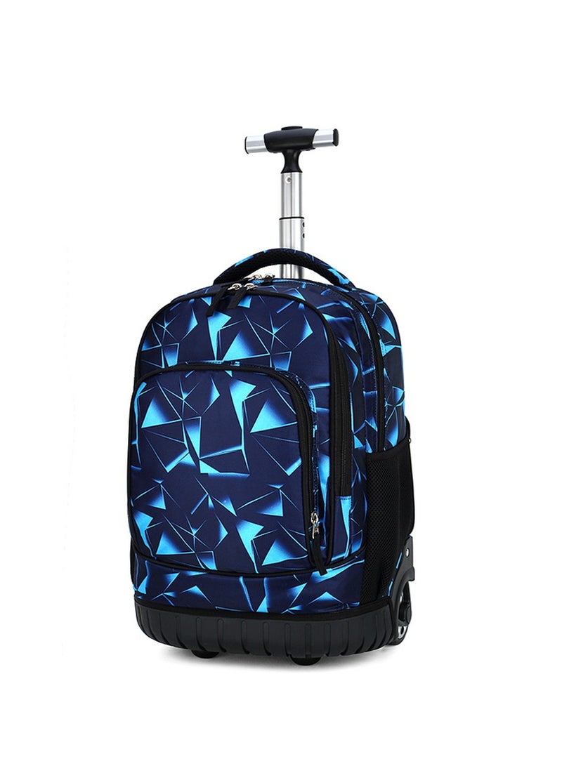 Large Capacity Trolley Backpack, Waterproof Travel Wheeled Backbag for Boys and Girls, Studentes Double Shoulder Rolling Bag for Books Laptop and Traveling (Blue Cube - 1186) - Image 1