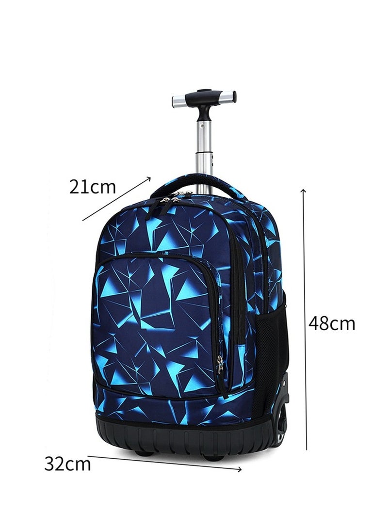 Large Capacity Trolley Backpack, Waterproof Travel Wheeled Backbag for Boys and Girls, Studentes Double Shoulder Rolling Bag for Books Laptop and Traveling (Blue Cube - 1186) - Image 2