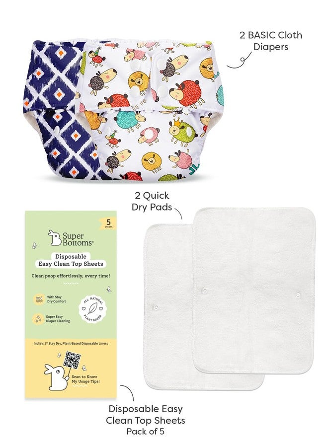 SuperBottoms BASIC Cloth Diaper Combo | 2 Reusable Diapers + 2 Quick Dry Pads + 5 Disposable Top Sheets | Adjustable, Washable, Rash-Free & Eco-Friendly for Babies (3M-3Y). - Image 5