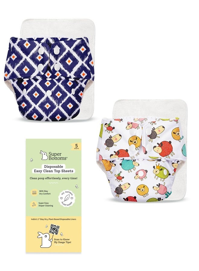SuperBottoms BASIC Cloth Diaper Combo | 2 Reusable Diapers + 2 Quick Dry Pads + 5 Disposable Top Sheets | Adjustable, Washable, Rash-Free & Eco-Friendly for Babies (3M-3Y). - Image 1