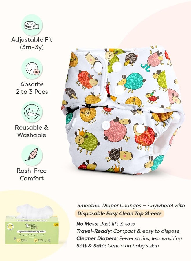 SuperBottoms BASIC Cloth Diaper Combo | 2 Reusable Diapers + 2 Quick Dry Pads + 5 Disposable Top Sheets | Adjustable, Washable, Rash-Free & Eco-Friendly for Babies (3M-3Y). - Image 3