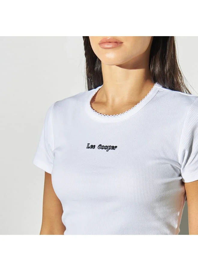 Lee Cooper Lee Cooper Ribbed Crop T-shirt with Crew Neck and Short Sleeves