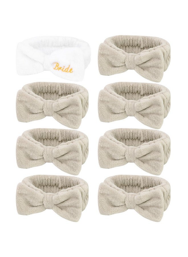 Semato Bachelorette Party Favor Set Bride Spa Headband Bride Headband And Bridesmaid Headband Skincare Headbands For Women Cute Bow Head Bands Party Supplies (1 Bride+ 7 Light Coffee) - Image 1