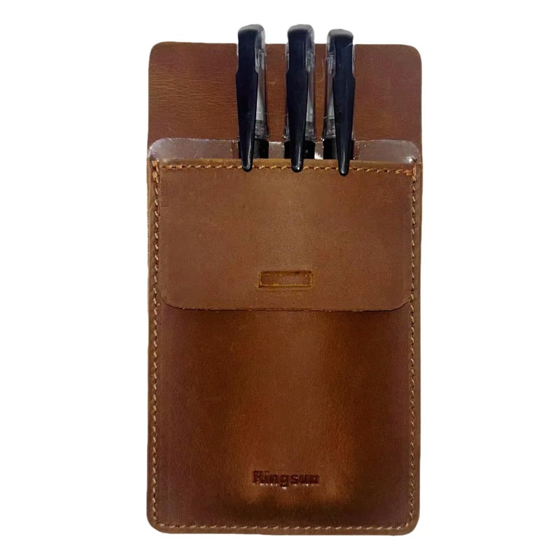 RINGSUN Ringsun Mens Pocket Protector  Full Grain Leather  Heavy Duty Pen Holder for Shirts Lab Coats  Holds 6 Pens  Pointers  Cards