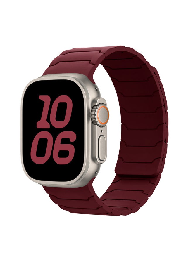 Generic - Applicable To For AppleStrap AppleWatch9/S10/Ultra Armor Warrior Integrated Silicone Magnetic Watch Strap-Color:Wine Red-Specifications:38/40/41/10 Generation 42mm - Image 1