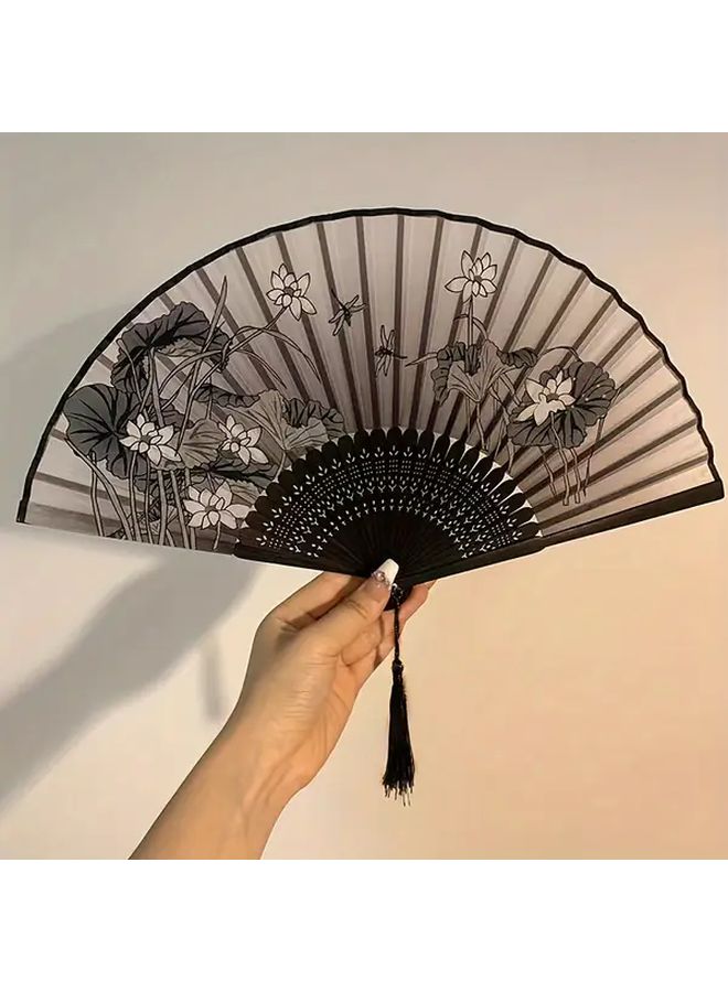 Chrysanthemum Bamboo Folding Hand Fan with Tassel for Home Dance Gift - Image 4