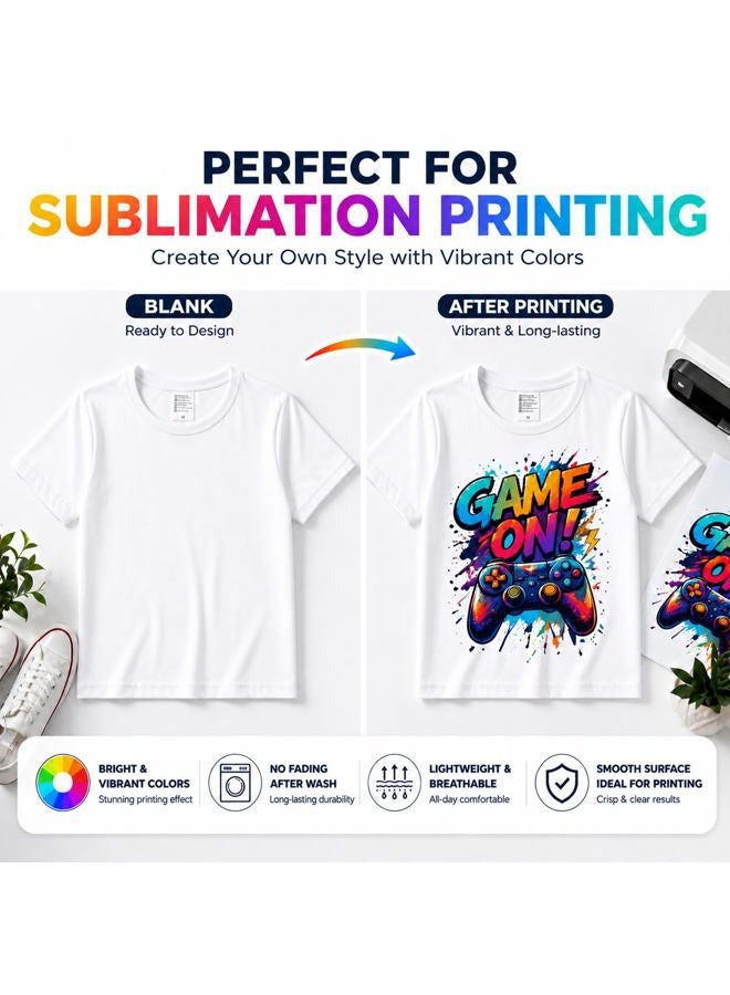 METFUIN Polyester Adult T-Shirts for Sublimation, 6 Pack, White, Crew Neck, Short Sleeve, White, XXL - Image 2
