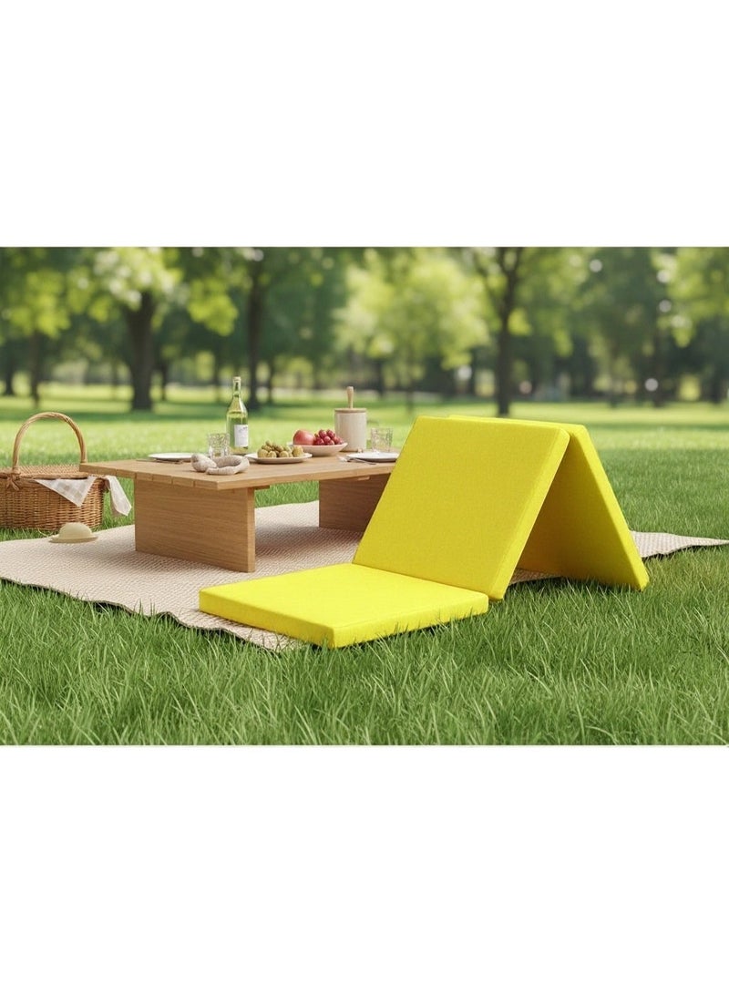 صحاره مرتبة أرضية قابلة للطي مقاومة للماء، سرير محمول بسمك ٥ سم للسفر والتخييم و الجيم بتصميم 3 ألواح مقاس 1.80 م × 60 سم × 5 سم موفرة للمساحة ومريحة وسهلة التخزين (لون ليموني) - Image 1