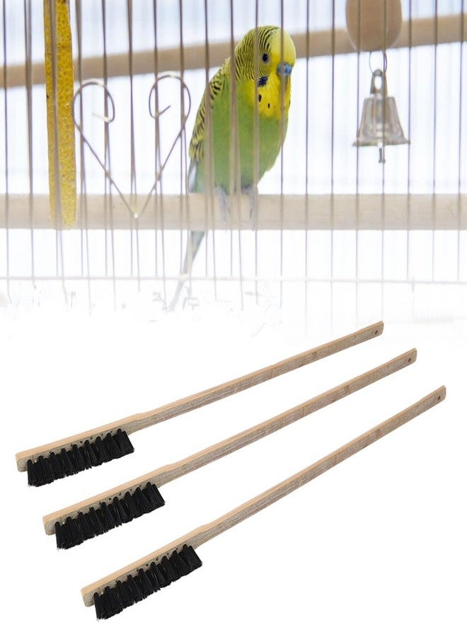 زيروديس فرشاة زيروديس ثلاثية القطع لتنظيف أقفاص الطيور والحيوانات الأليفة، فرشاة خشبية محمولة بمقبض طويل، ملحق مثالي لأقفاص الطيور والببغاوات. - Image 1