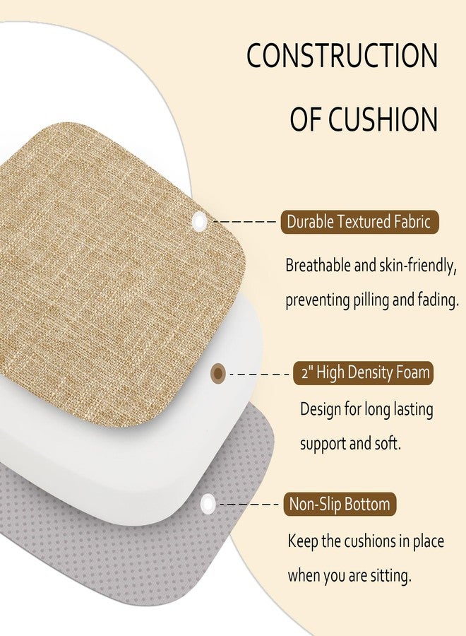 ELFJOY Chair Cushions for Dining Chairs Kitchen Chair Cushions U Shape Non Slip Chair Pads Set of 4 Seat Cushions with Ties Indoor 16.7" x 16" Beige - Image 2