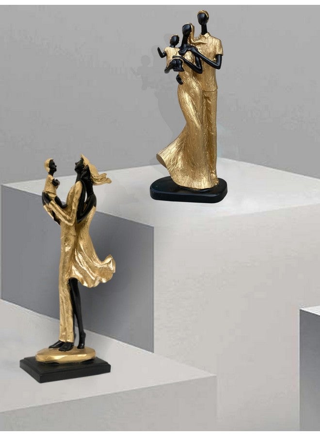 Xtore Stylish Golden Black Resin Couple Statues with Child for Home Decor (Pack of 2, Black & Golden)… - Image 2
