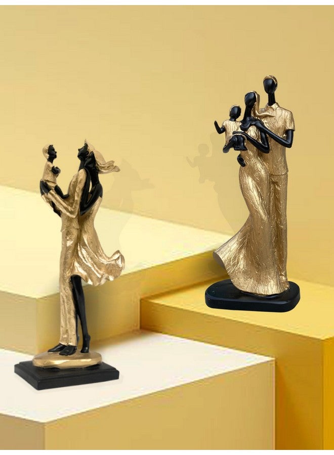 Xtore Stylish Golden Black Resin Couple Statues with Child for Home Decor (Pack of 2, Black & Golden)… - Image 1