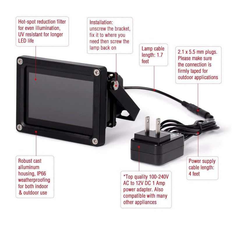 Tendelux 120ft IR Illuminator | BI8 Compact and Powerful 90Â° Infrared Light for CCTV Security Camera (w/Power Adapter) - Image 3