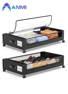 Anmi 2 PCS Under Bed Storage with Wheels, 50L under the bed storage Organizer with Clear Lids , Rolling Drawers Bins for Clothes,Shoes,Toys(Black)  - Image 1
