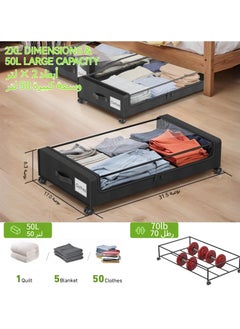 Anmi 2 PCS Under Bed Storage with Wheels, 50L under the bed storage Organizer with Clear Lids , Rolling Drawers Bins for Clothes,Shoes,Toys(Black)  - Image 3