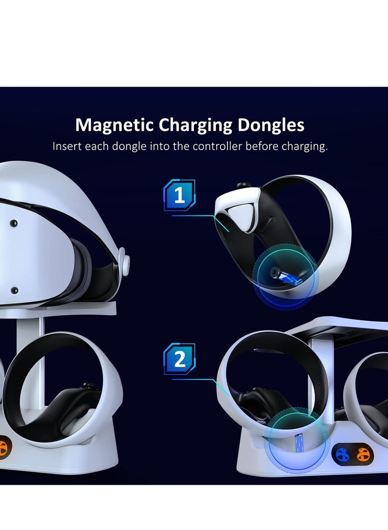 Controller Charging Station for PSVR2, Dual Fast Charging Dock with LED Light, Headset Display Stand and Controller Mount, Magnetic Connector, USB to Type-C Cable (White) - Image 2