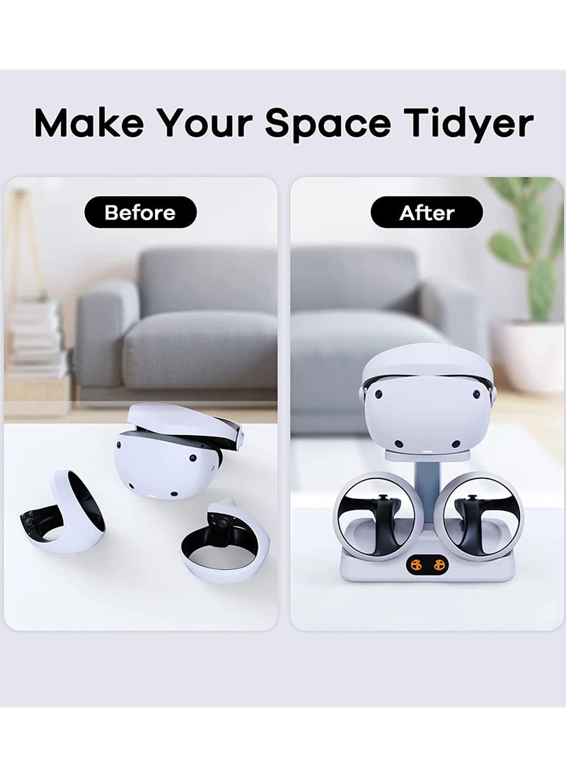 Controller Charging Station for PSVR2, Dual Fast Charging Dock with LED Light, Headset Display Stand and Controller Mount, Magnetic Connector, USB to Type-C Cable (White) - Image 4