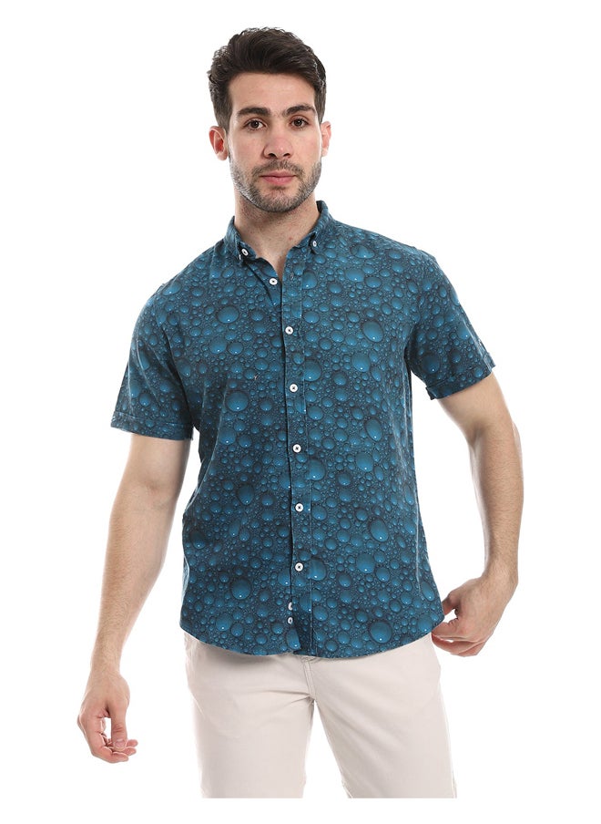 Andora - Self Pattern Buttoned Casual Shirt_Dark Green - Image 1