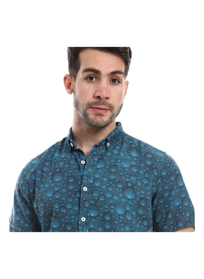 Andora - Self Pattern Buttoned Casual Shirt_Dark Green - Image 1