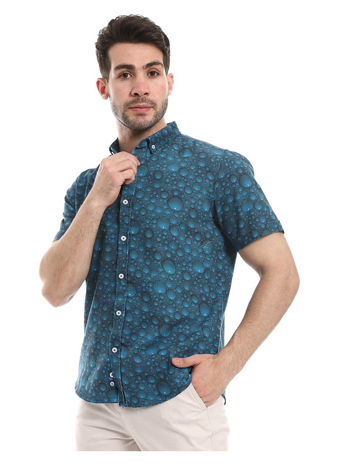 Andora - Self Pattern Buttoned Casual Shirt_Dark Green - Image 1