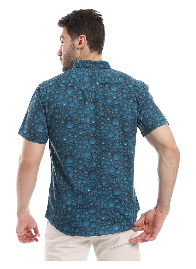 Andora - Self Pattern Buttoned Casual Shirt_Dark Green - Image 1