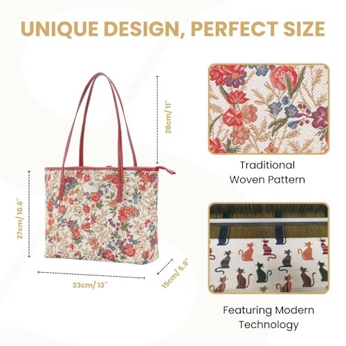 Signare Tapestry Shoulder Bag for Woman Travel or Work Tote Bags for Women In Flower Meadow Design|COLL-FLMD - Image 3