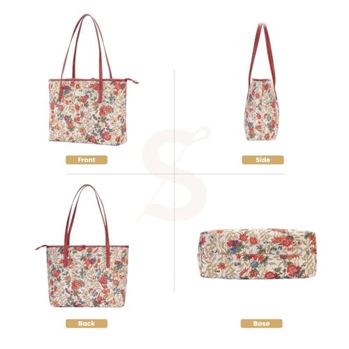 Signare Tapestry Shoulder Bag for Woman Travel or Work Tote Bags for Women In Flower Meadow Design|COLL-FLMD - Image 2