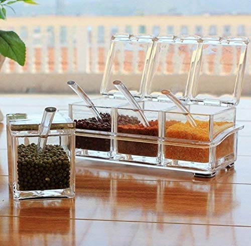 Apurk Crystal Seasoning Acrylic Box PepperSaltSpice Rack with Spoons Kitchen See Through Storage Containers Cooking Tools Masala Container Transparent Jar Case Set ACRYLIC - Image 2