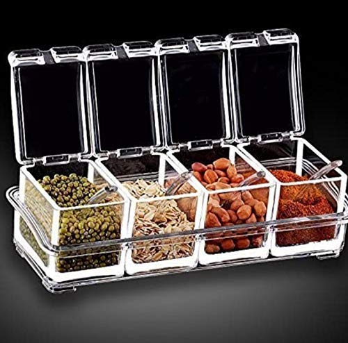 Apurk Crystal Seasoning Acrylic Box PepperSaltSpice Rack with Spoons Kitchen See Through Storage Containers Cooking Tools Masala Container Transparent Jar Case Set ACRYLIC - Image 3