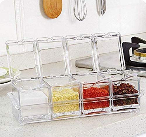 Apurk Crystal Seasoning Acrylic Box PepperSaltSpice Rack with Spoons Kitchen See Through Storage Containers Cooking Tools Masala Container Transparent Jar Case Set ACRYLIC - Image 4