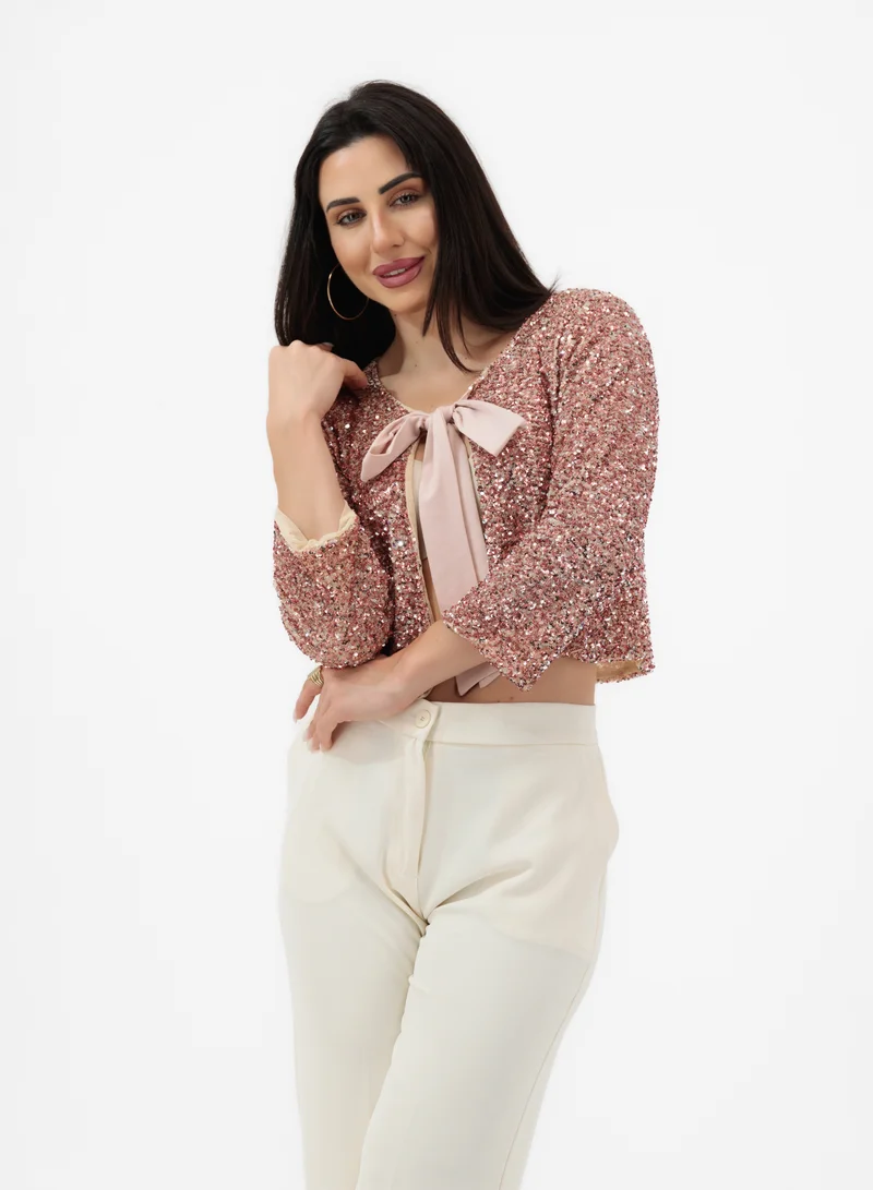 لا لي لي جاكيت قصير مزين بالترتر وردي