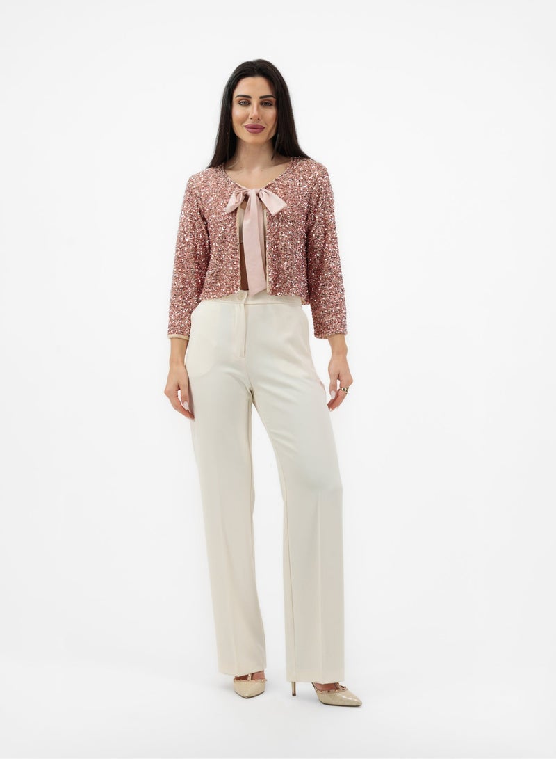 Lalele ROSÉ SEQUIN CROPPED JACKET - Image 3