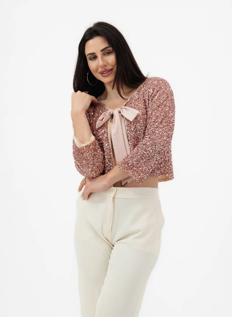 لا لي لي جاكيت قصير مزين بالترتر وردي